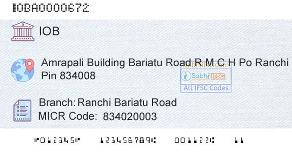Indian Overseas Bank Ranchi Bariatu RoadBranch 