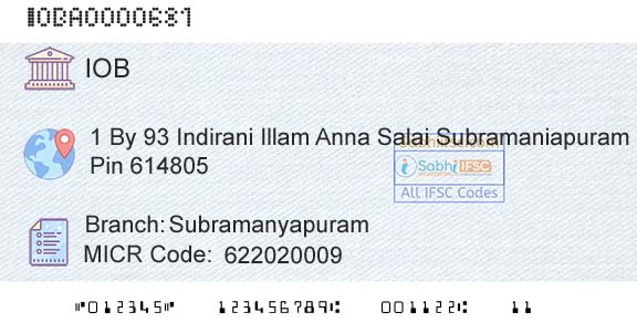 Indian Overseas Bank SubramanyapuramBranch 