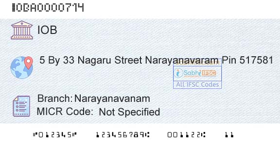 Indian Overseas Bank NarayanavanamBranch 