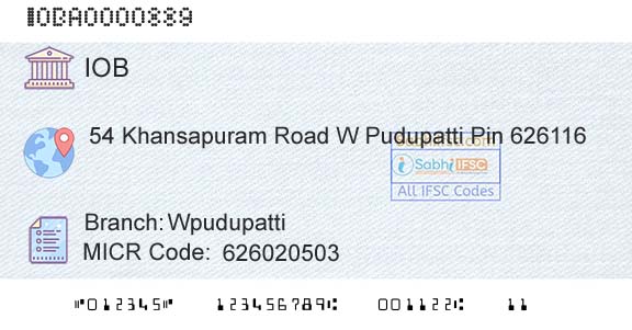 Indian Overseas Bank WpudupattiBranch 