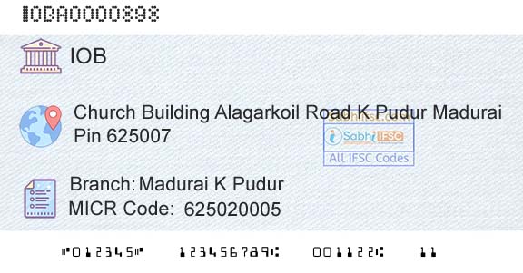 Indian Overseas Bank Madurai K PudurBranch 