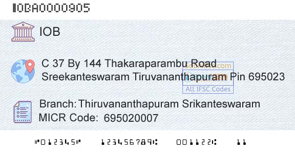 Indian Overseas Bank Thiruvananthapuram SrikanteswaramBranch 