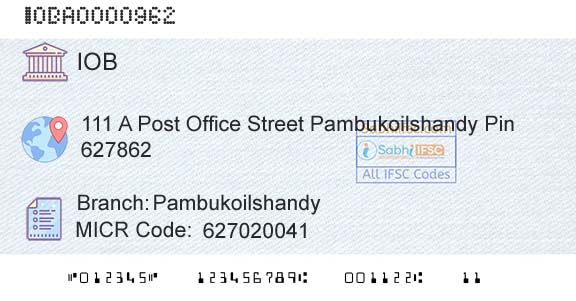 Indian Overseas Bank PambukoilshandyBranch 
