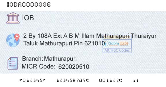 Indian Overseas Bank MathurapuriBranch 