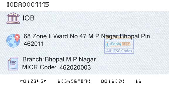 Indian Overseas Bank Bhopal M P NagarBranch 
