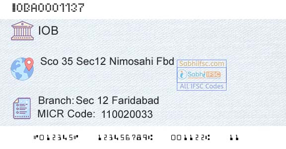 Indian Overseas Bank Sec 12 FaridabadBranch 