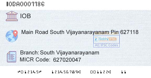 Indian Overseas Bank South VijayanarayanamBranch 