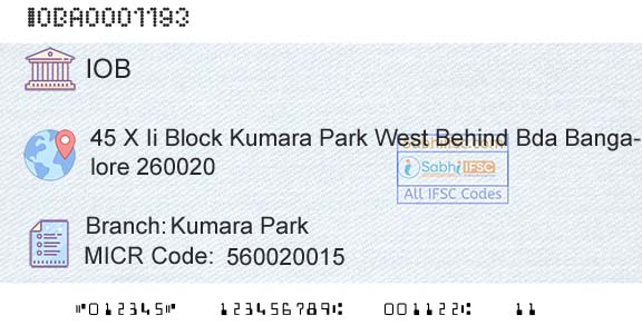 Indian Overseas Bank Kumara ParkBranch 