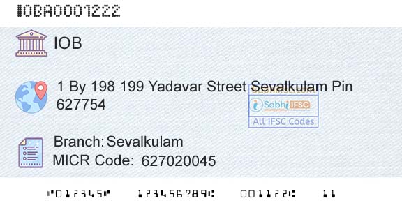 Indian Overseas Bank SevalkulamBranch 