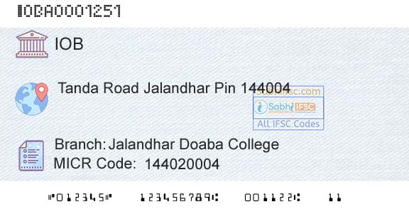 Indian Overseas Bank Jalandhar Doaba CollegeBranch 