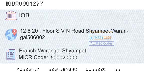 Indian Overseas Bank Warangal ShyampetBranch 