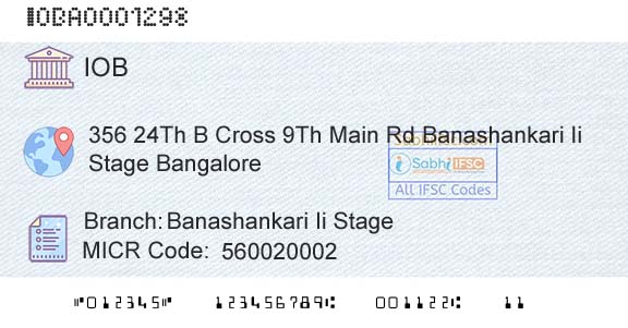 Indian Overseas Bank Banashankari Ii StageBranch 