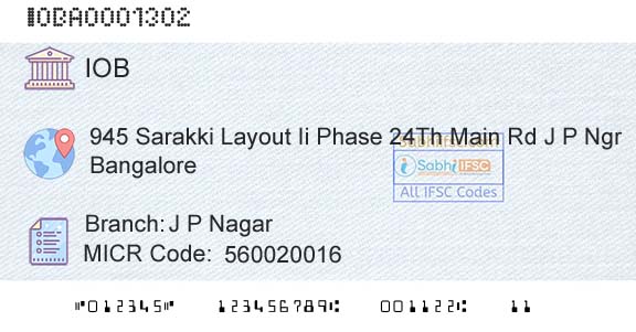 Indian Overseas Bank J P NagarBranch 