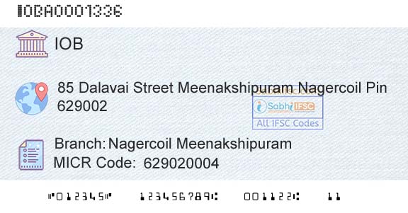 Indian Overseas Bank Nagercoil MeenakshipuramBranch 