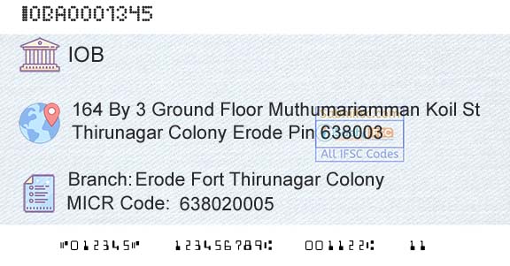 Indian Overseas Bank Erode Fort Thirunagar ColonyBranch 
