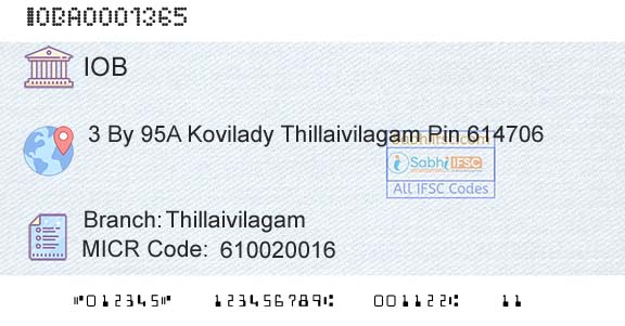 Indian Overseas Bank ThillaivilagamBranch 