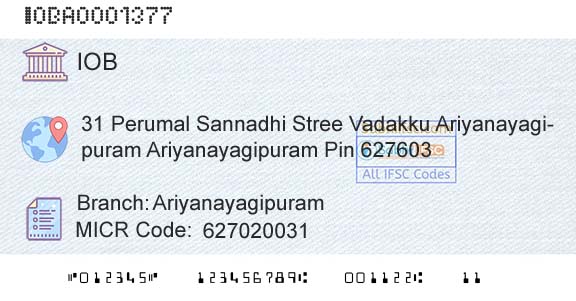 Indian Overseas Bank AriyanayagipuramBranch 