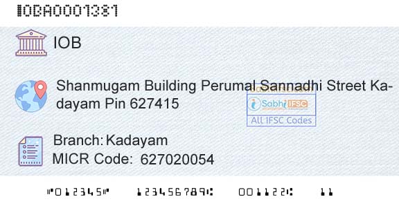 Indian Overseas Bank KadayamBranch 
