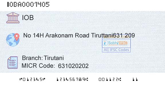 Indian Overseas Bank TirutaniBranch 