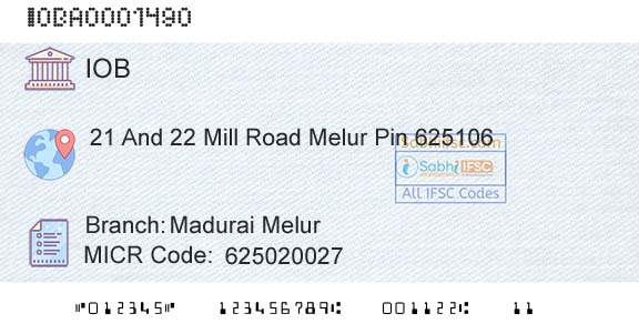 Indian Overseas Bank Madurai MelurBranch 