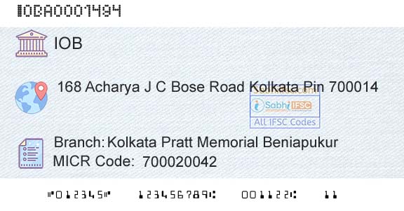 Indian Overseas Bank Kolkata Pratt Memorial BeniapukurBranch 
