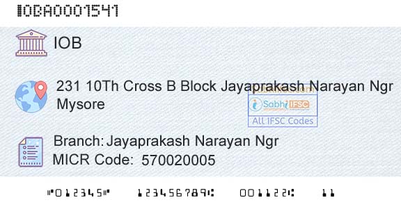 Indian Overseas Bank Jayaprakash Narayan NgrBranch 