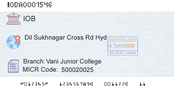 Indian Overseas Bank Vani Junior CollegeBranch 