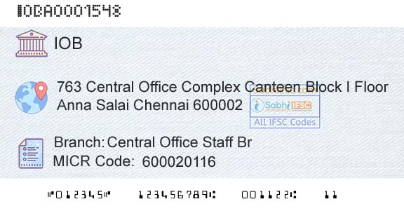 Indian Overseas Bank Central Office Staff BrBranch 