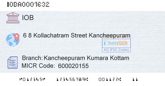 Indian Overseas Bank Kancheepuram Kumara KottamBranch 