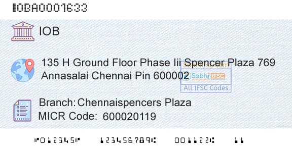 Indian Overseas Bank Chennaispencers PlazaBranch 