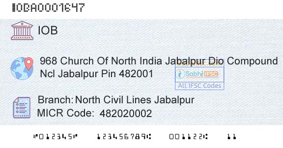 Indian Overseas Bank North Civil Lines JabalpurBranch 