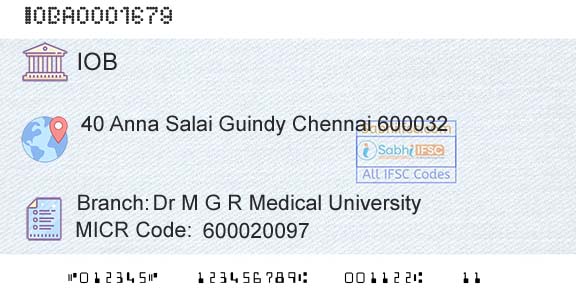 Indian Overseas Bank Dr M G R Medical UniversityBranch 