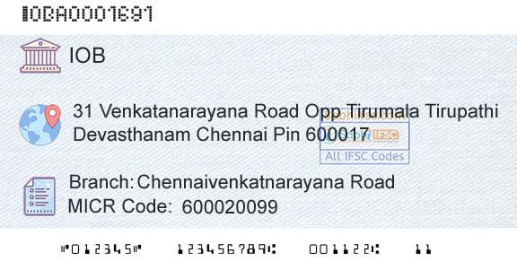 Indian Overseas Bank Chennaivenkatnarayana RoadBranch 