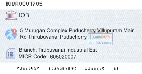 Indian Overseas Bank Tirubuvanai Industrial EstBranch 