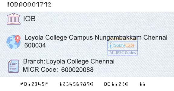 Indian Overseas Bank Loyola College ChennaiBranch 