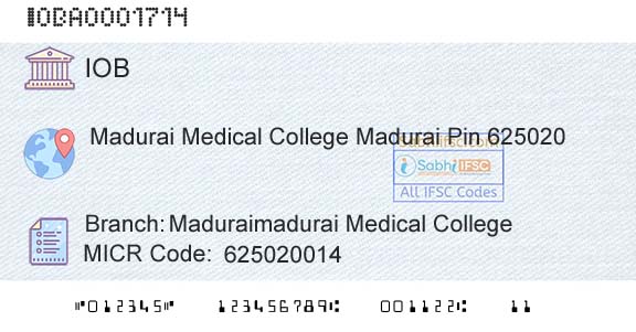 Indian Overseas Bank Maduraimadurai Medical CollegeBranch 