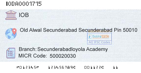 Indian Overseas Bank Secunderabadloyola AcademyBranch 
