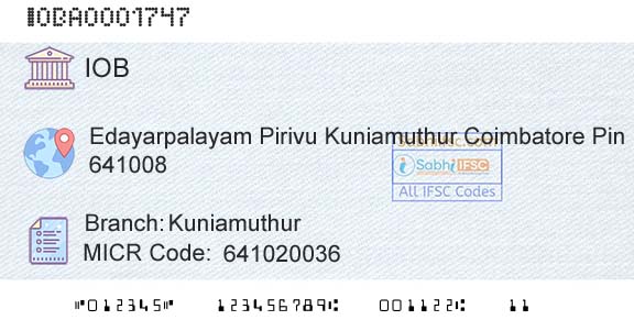 Indian Overseas Bank KuniamuthurBranch 