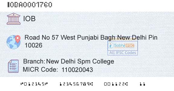 Indian Overseas Bank New Delhi Spm CollegeBranch 