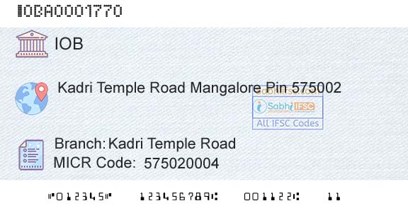 Indian Overseas Bank Kadri Temple RoadBranch 