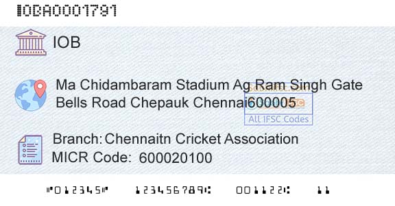 Indian Overseas Bank Chennaitn Cricket AssociationBranch 