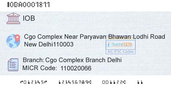 Indian Overseas Bank Cgo Complex Branch DelhiBranch 