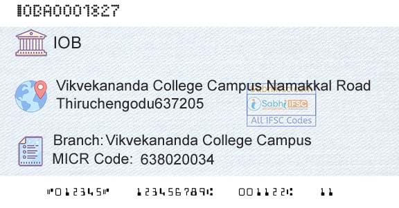 Indian Overseas Bank Vikvekananda College CampusBranch 