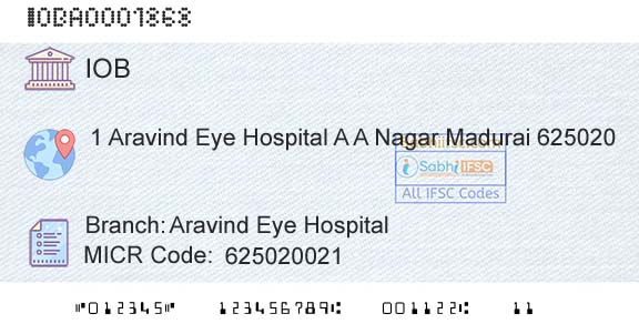Indian Overseas Bank Aravind Eye HospitalBranch 