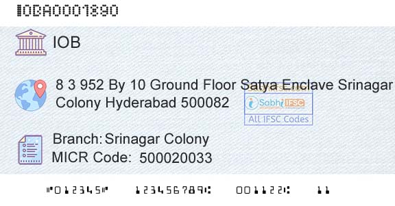 Indian Overseas Bank Srinagar ColonyBranch 
