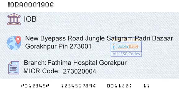 Indian Overseas Bank Fathima Hospital GorakpurBranch 