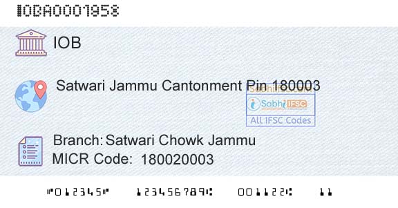 Indian Overseas Bank Satwari Chowk JammuBranch 