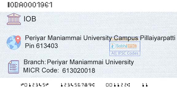 Indian Overseas Bank Periyar Maniammai UniversityBranch 