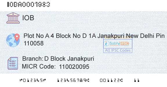 Indian Overseas Bank D Block JanakpuriBranch 