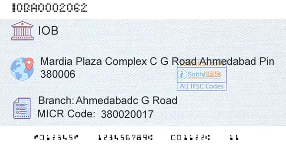 Indian Overseas Bank Ahmedabadc G RoadBranch 